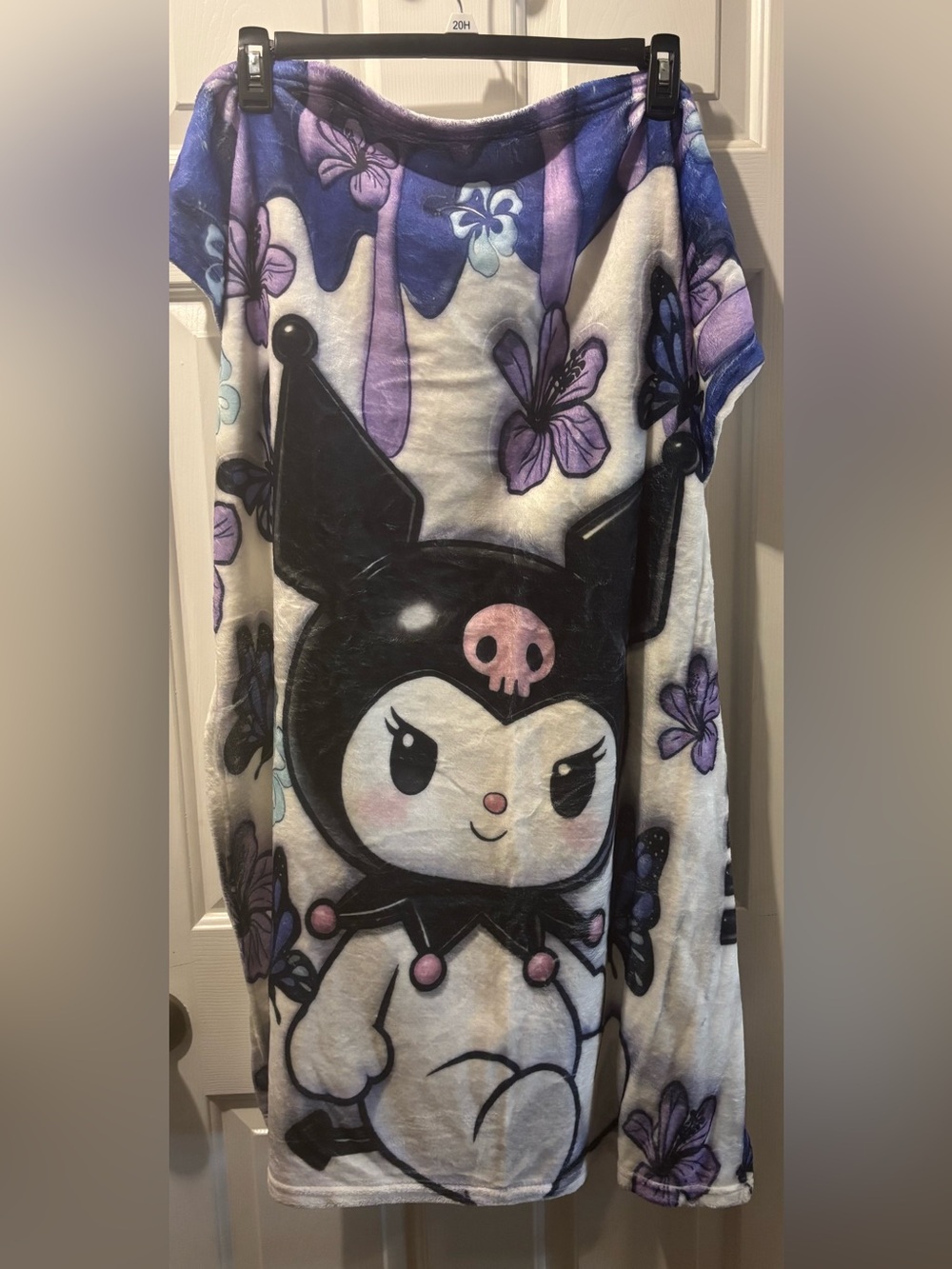 Kuromi Plush Throw Blanket in Black, White & Purple